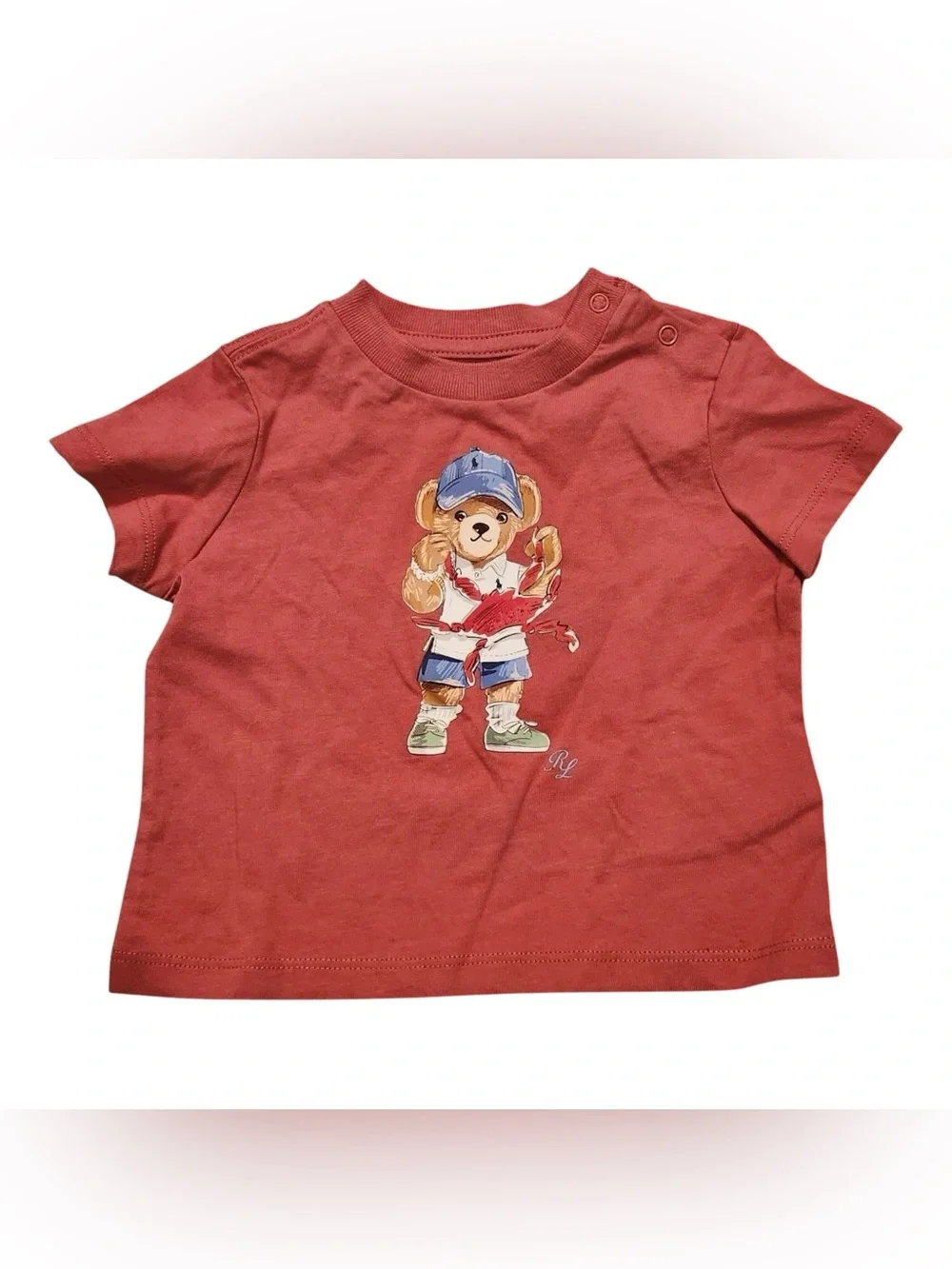 NWT Ralph Lauren Baby Girls Polo Bear Holding a Crab Tee in Nantucket Red Preppy